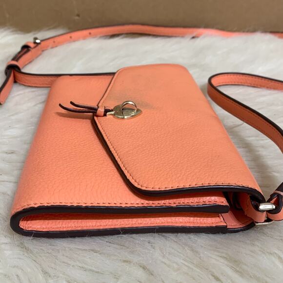 KATE SPADE Melon Pebbled Leather MARTI Large Slim Flap Wallet w/XBody Strap - Picture 4 of 16